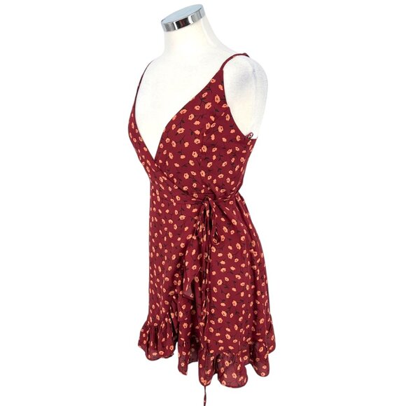 Wishlist Apparel Floral Wrap Dress Adjustable Straps Ruffled Hem Size Small - Picture 2 of 11